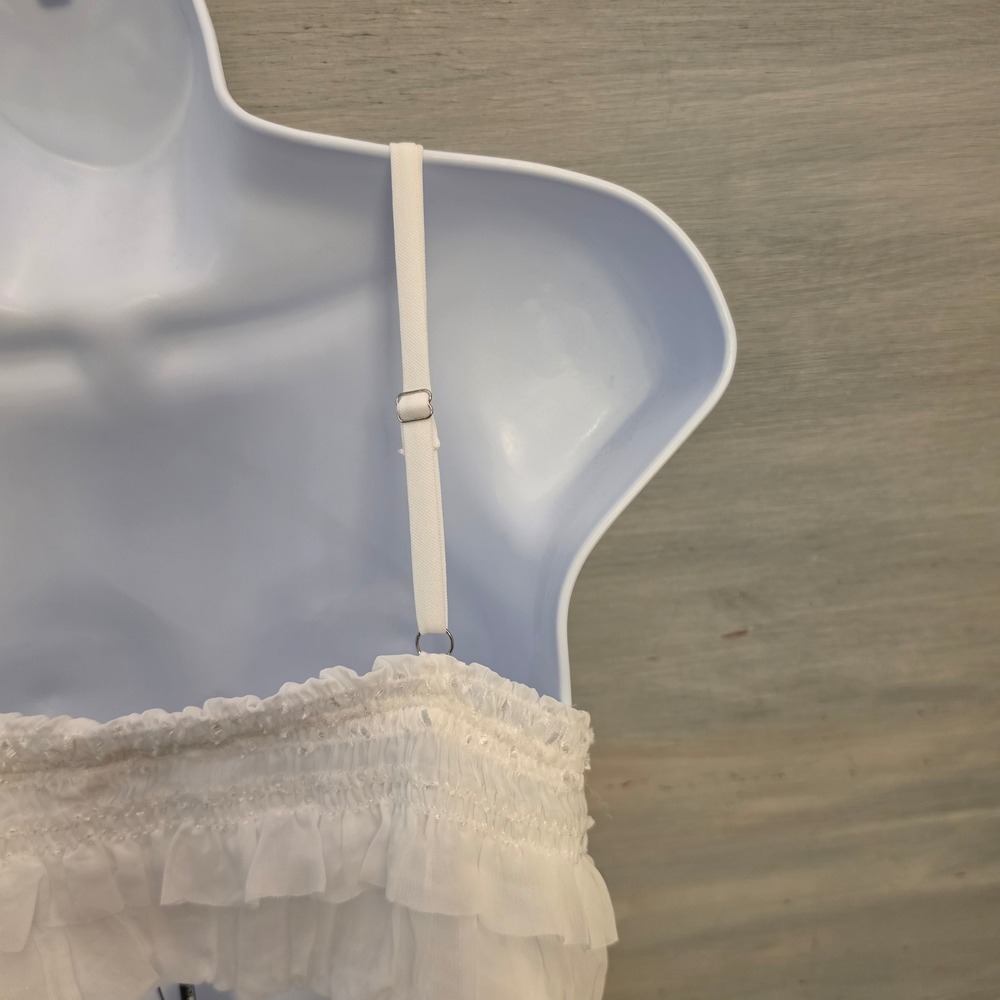 Fashion Nova "Keila" White Smocked Tiered Ruffle Jumpsuit Size Medium NWT - Picture 8 of 13